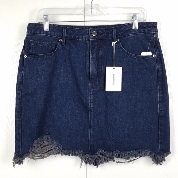 Good American The Frayed Mini denim skirt sz 10 - Picture 2 of 8